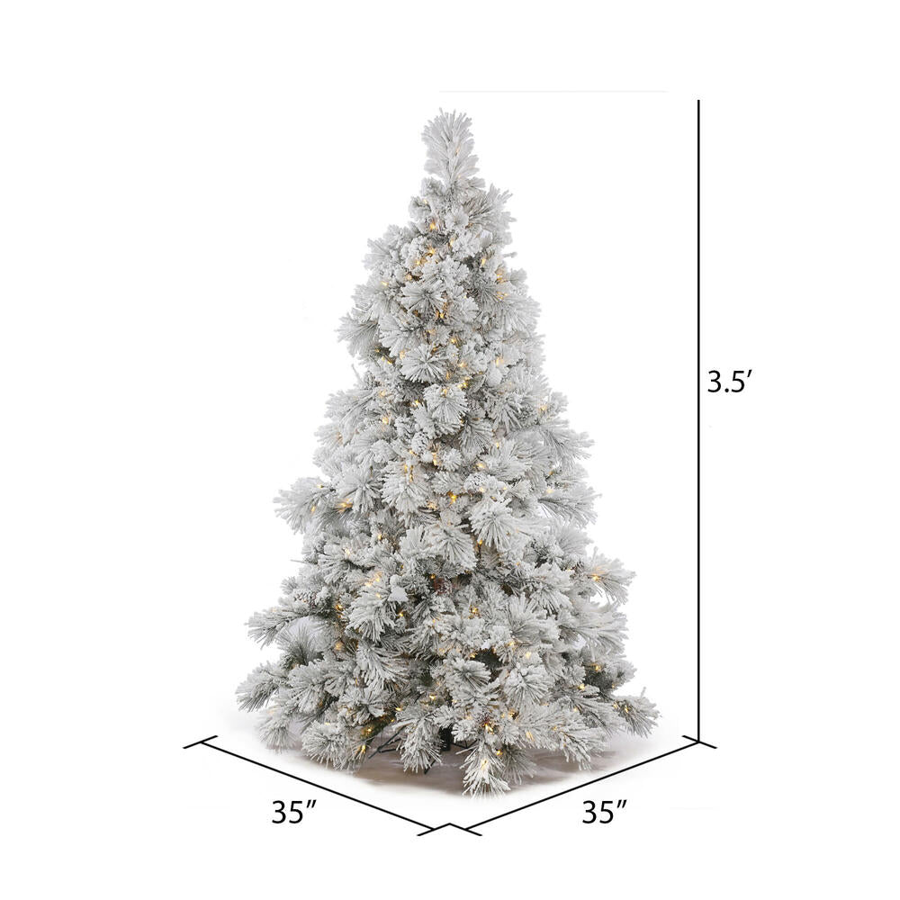 Vickerman 3.5' Flocked Alberta Artificial Christmas Tree Pure White LED Lights