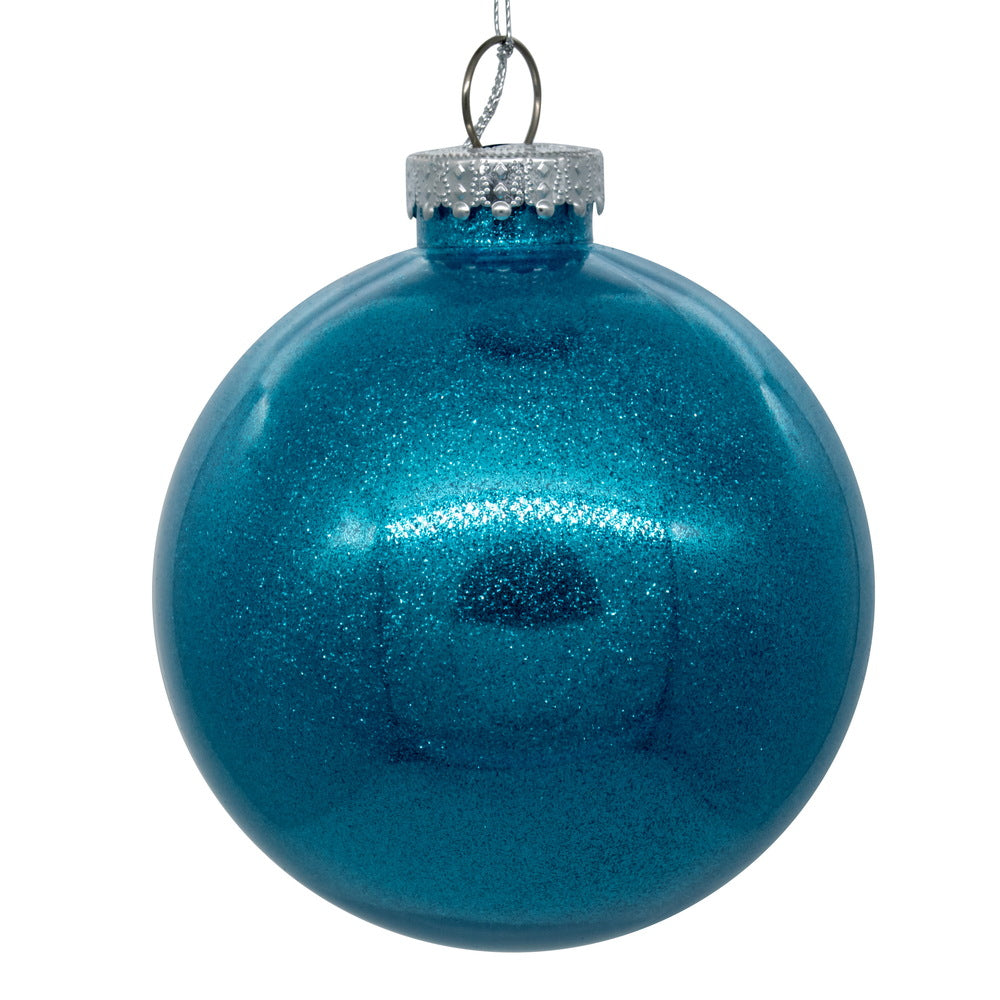 Vickerman 6" Clear Ball Christmas Ornament with Turquoise Glitter Interior 4 Pieces per bag