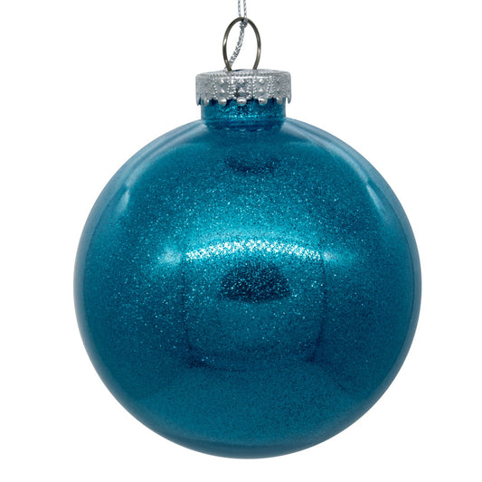 Vickerman 6" Clear Ball Christmas Ornament with Turquoise Glitter Interior 4 Pieces per bag