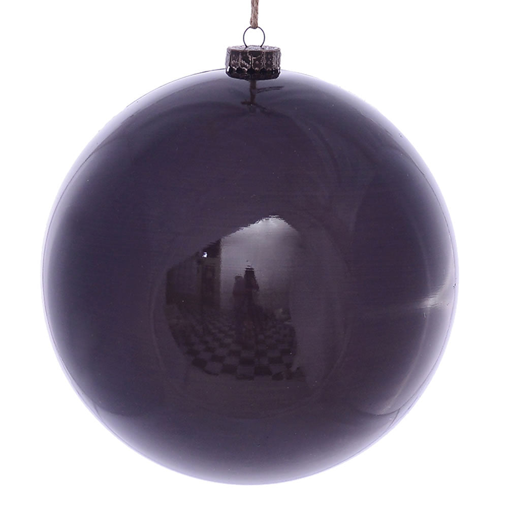 Vickerman 8" Plum Wood Grain Ball Ornament. These ornaments are the perfect addition to any holiday decorating project. They features a light wood grain pattern. Includes 2 pieces per pack.