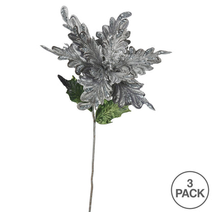 Vickerman 31" Pewter Velvet Poinsettia Artificial Christmas Pick 3 per Bag