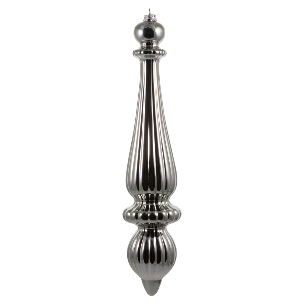 Vickerman 14" Pewter Shiny Finial Drop Christmas Ornament UV Treated with Drilled and Wired Cap 2 per bag