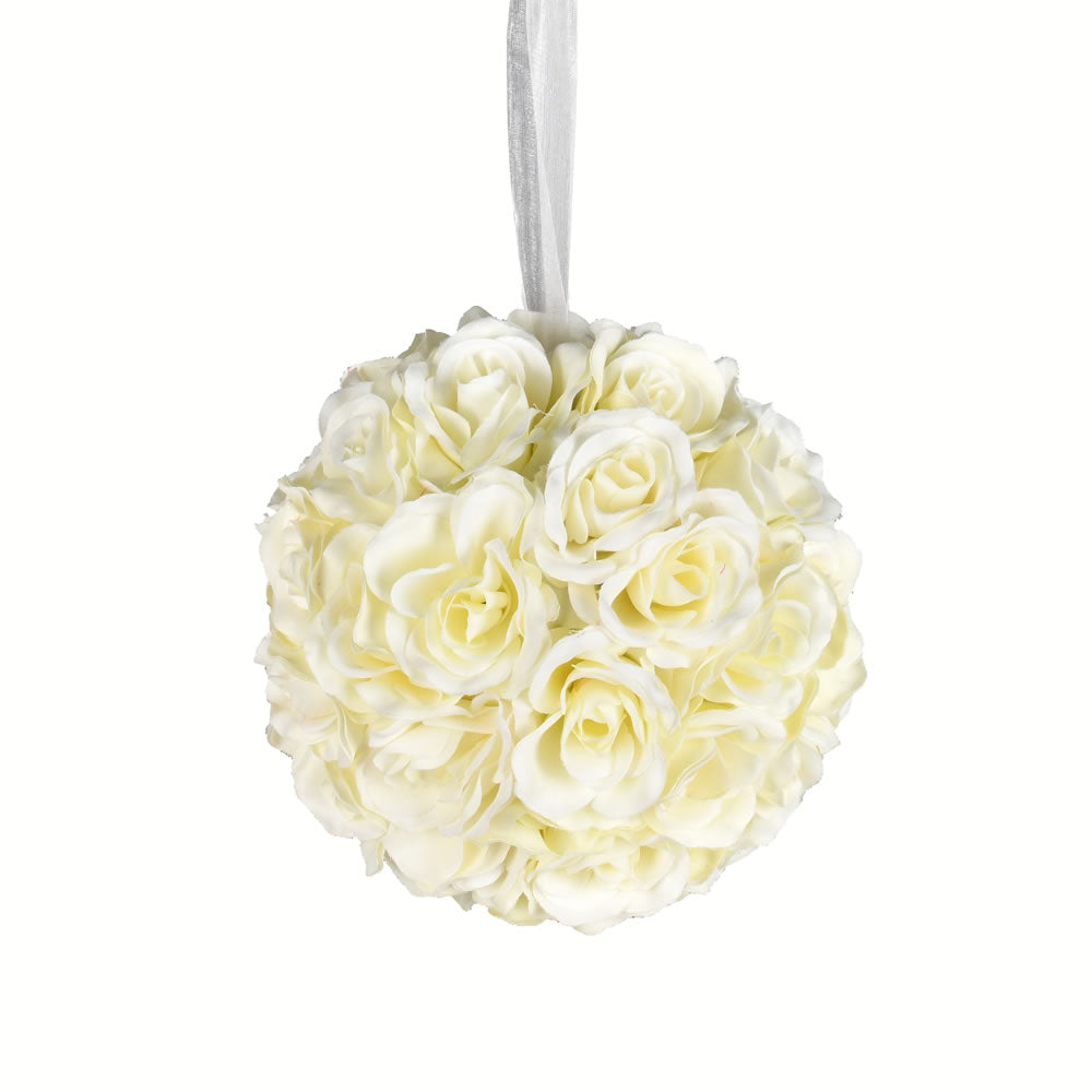 Vickerman 8" Artificial White Rose Ball.