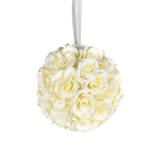 Vickerman 8" Artificial White Rose Ball.