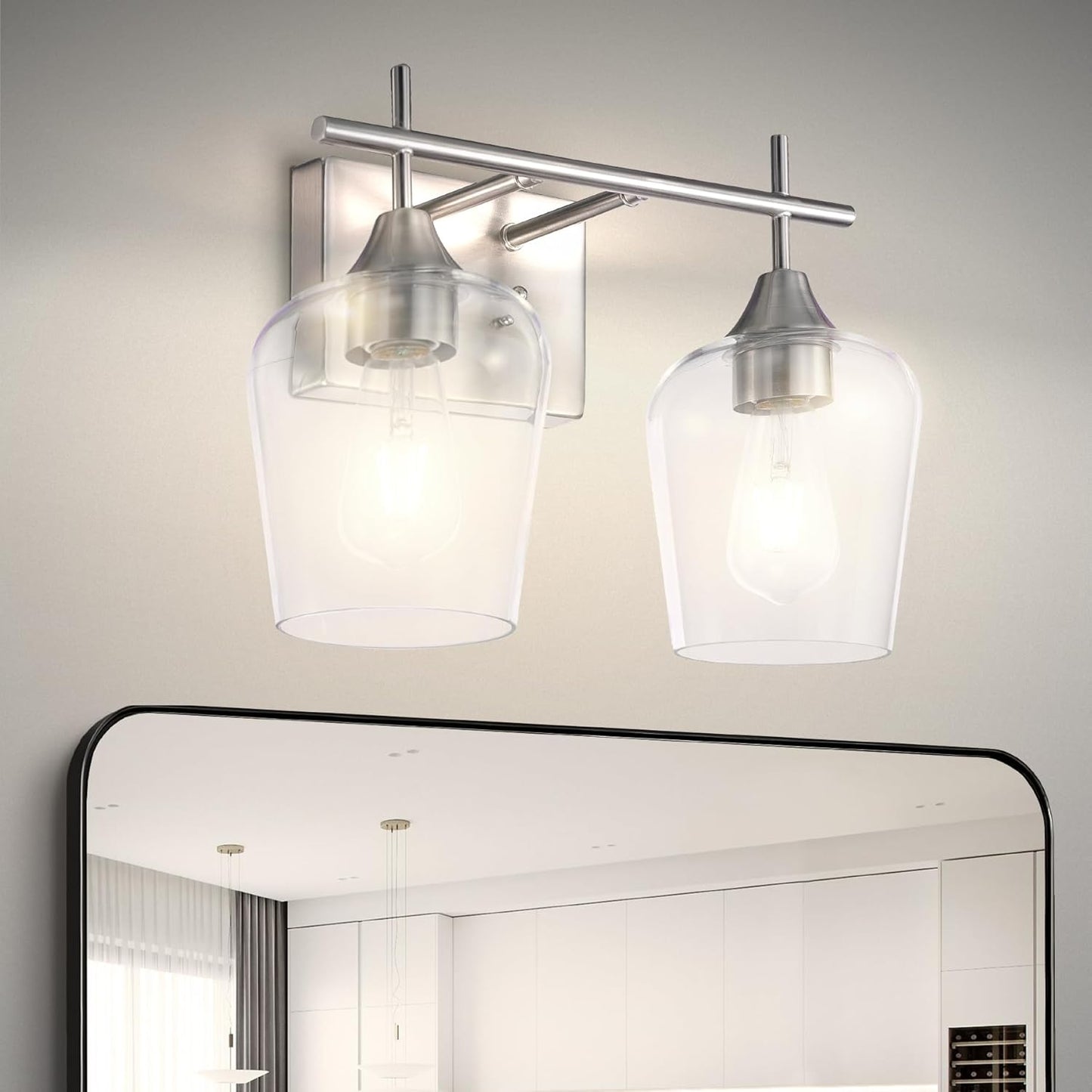 ASD Lighting 2-light Vanity Light 2xE26 60W 120V Clear Glass, Nickel ETL