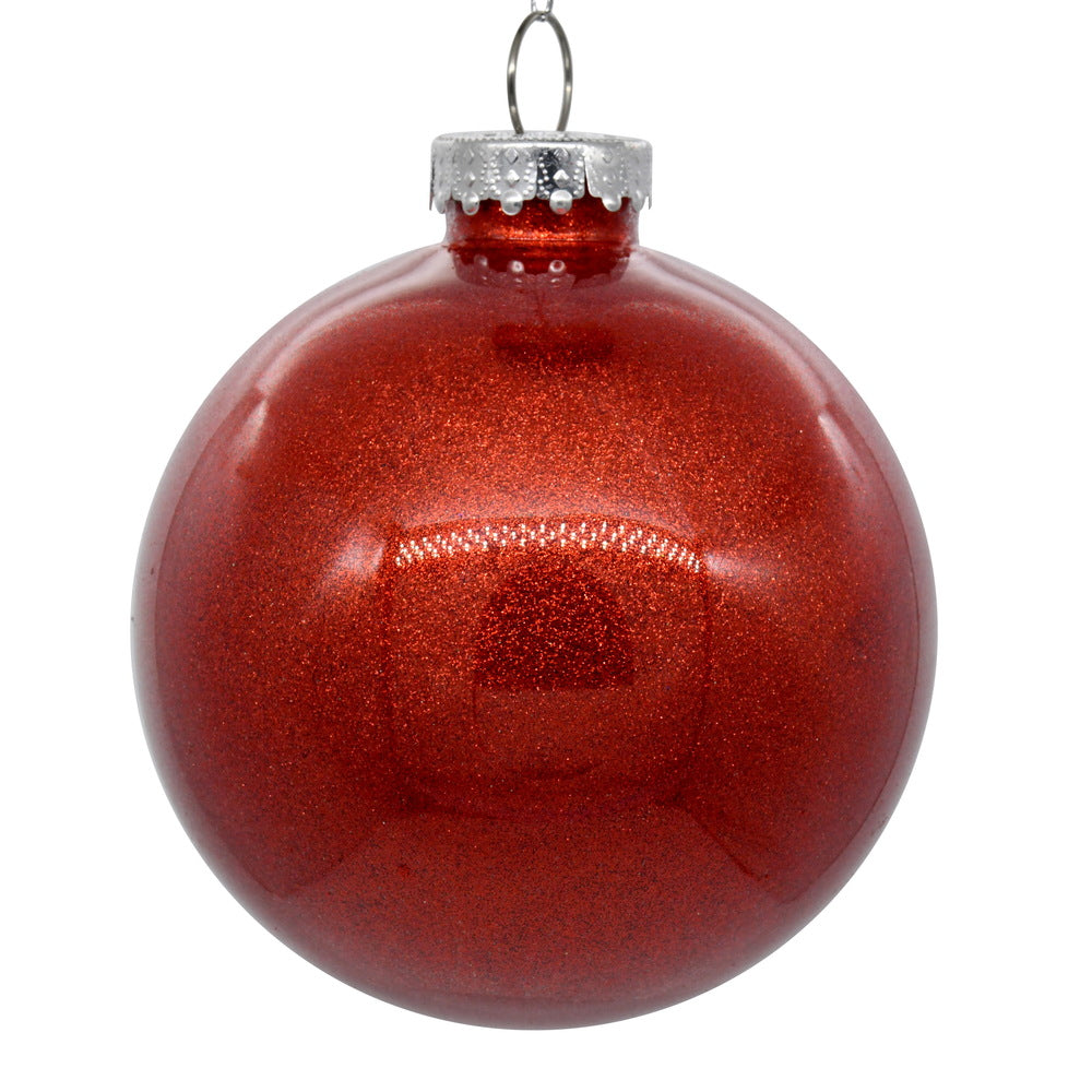 Vickerman 4" Clear Ball Christmas Ornament with Red Glitter Interior 6 Pieces per bag