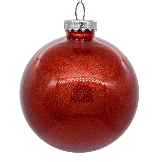 Vickerman 4" Clear Ball Christmas Ornament with Red Glitter Interior 6 Pieces per bag