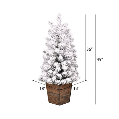 Vickerman 3' x 18" Flocked Gifford Slim Potted Pine Artificial Christmas Tree Unlit