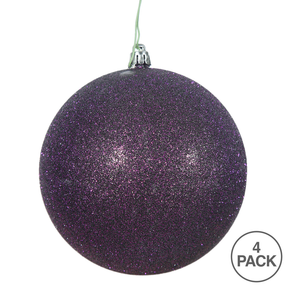 Vickerman 4.75" Plum Glitter Ball Ornament 4 per Bag