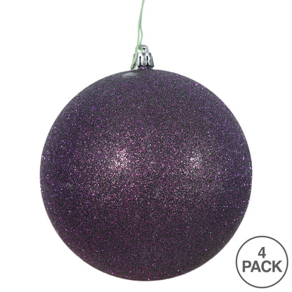 Vickerman 4.75" Plum Glitter Ball Ornament 4 per Bag