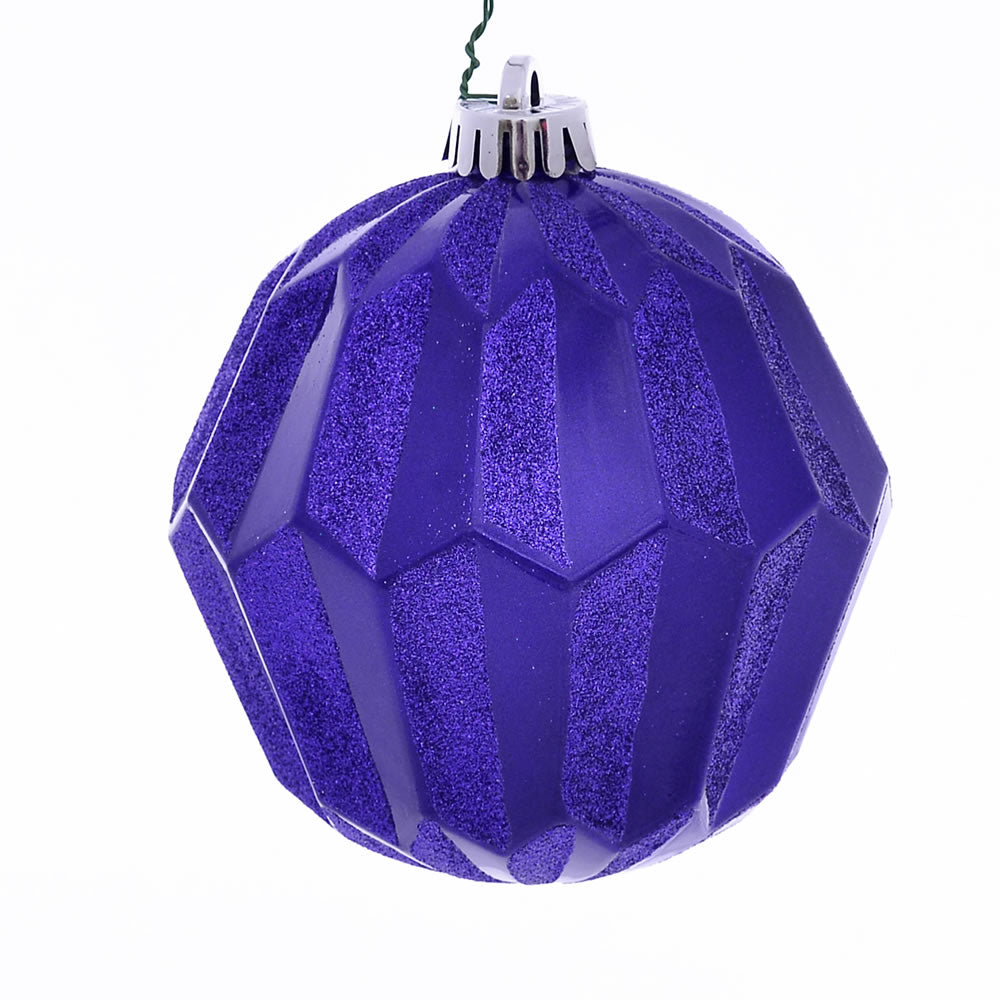 Vickerman 5" Purple Glitter Faceted Ball Ornament 3 per Bag