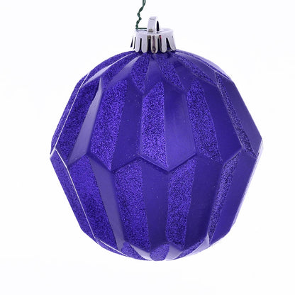 Vickerman 5" Purple Glitter Faceted Ball Ornament 3 per Bag