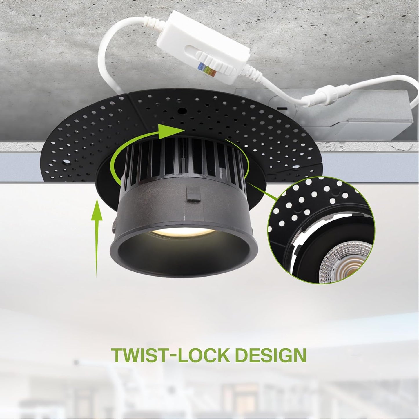 ASD Lighting LED Trimless Downlight Round 6inch 24W 120V Triac 2700/3000/3500/4000/5000K Black ETL Energy Star