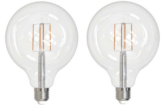 Bulbrite 862094 LED Filament Pack of (2) 8.5 Watt Dimmable G40 Light Bulb with Clear Glass Finish and Medium (E26) Base - 4000K (Cool White Light), 800 Lumens