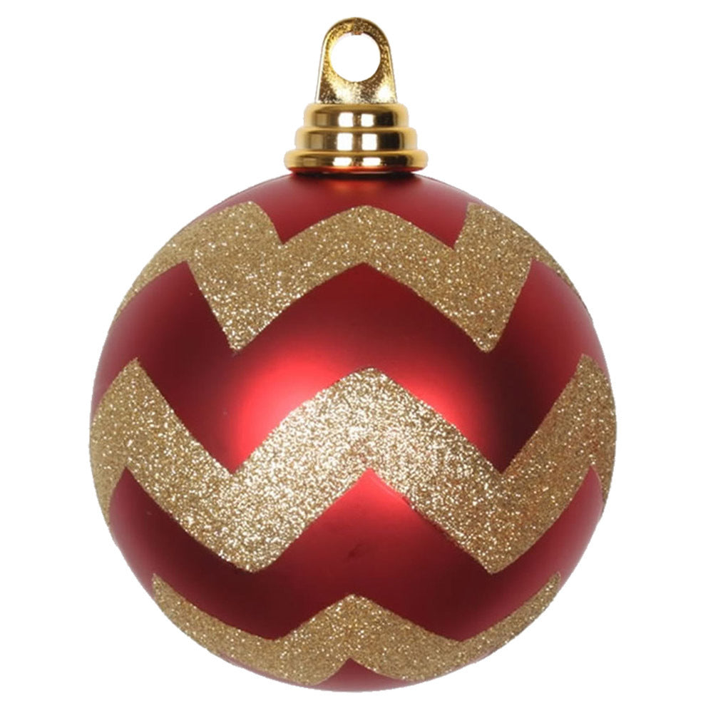 Vickerman 4.75" Red and Gold Matte Chevron Ball Christmas Ornament with Glitter Accents 3 per Box