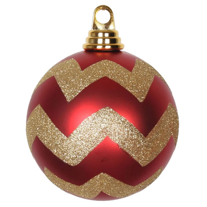 Vickerman 4.75" Red and Gold Matte Chevron Ball Christmas Ornament with Glitter Accents 3 per Box