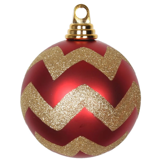 Vickerman 4.75" Red and Gold Matte Chevron Ball Christmas Ornament with Glitter Accents 3 per Box