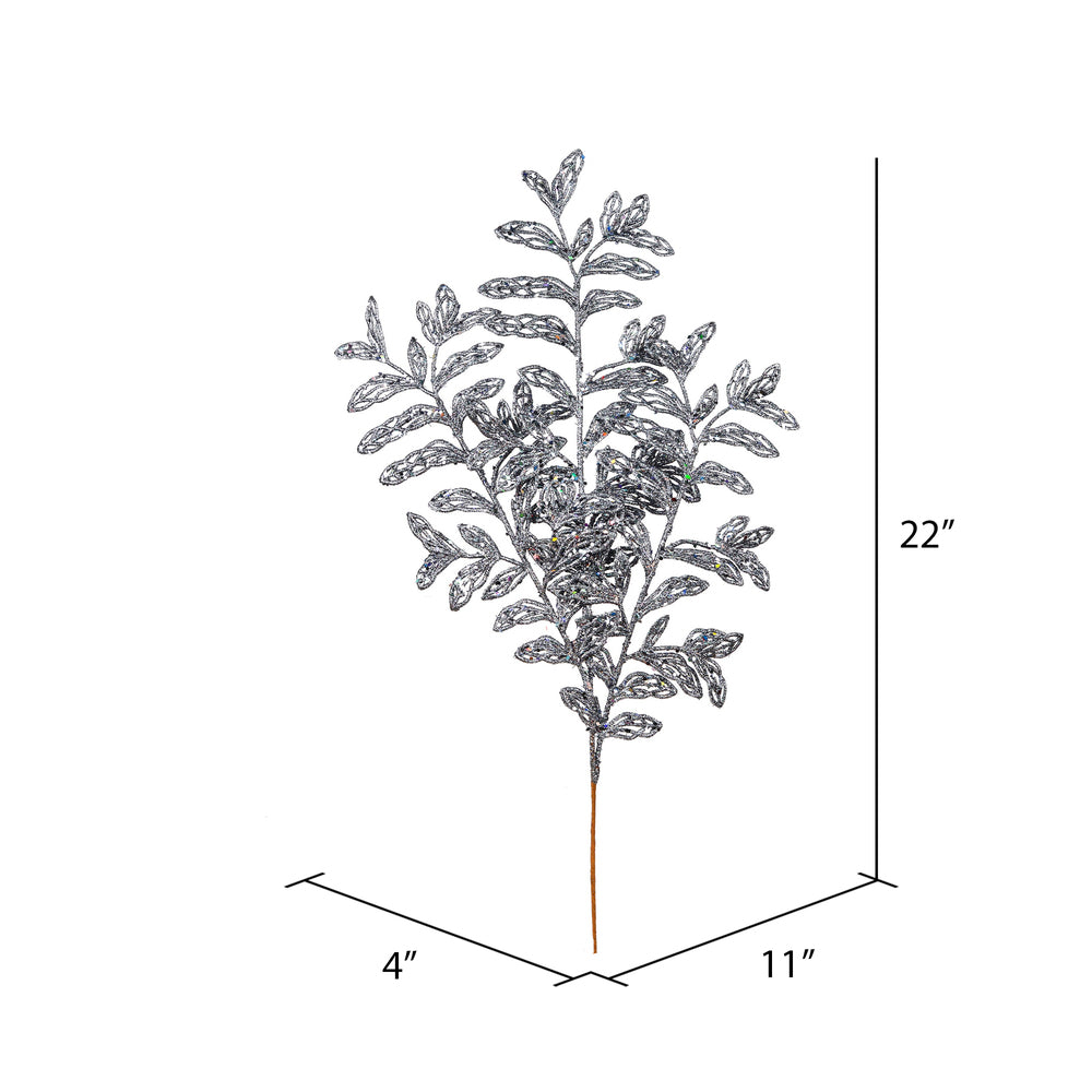 Vickerman 22" Gunmetal Bipinnate Glitter Leaf Artificial Christmas Spray. Includes 12 sprays per pack.