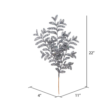 Vickerman 22" Gunmetal Bipinnate Glitter Leaf Artificial Christmas Spray. Includes 12 sprays per pack.