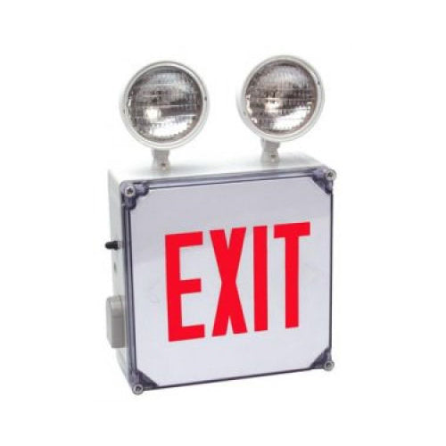 Westgate Wet Location Emergency & LED Exit Combination Green Letters, Gray Panel, W. Battery B/U 120/277V 2X7.7W, LED Exit & Emergency Lighting