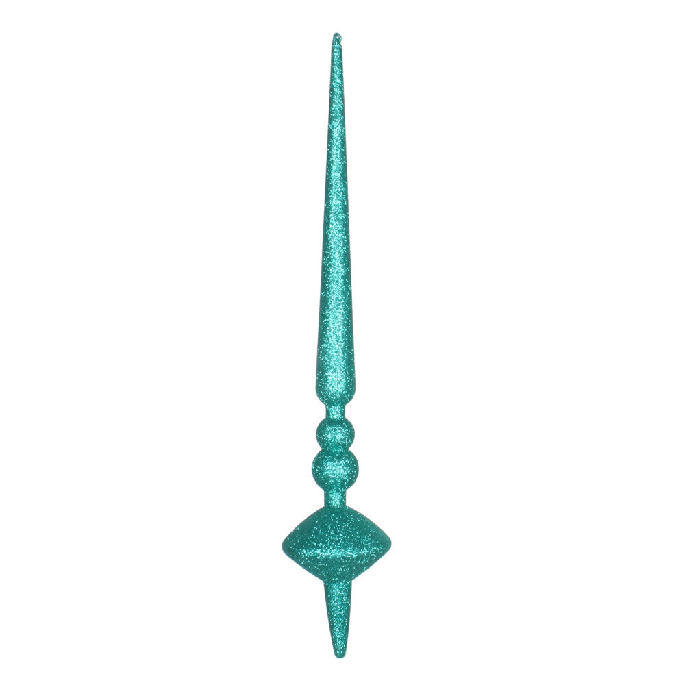 Vickerman 18" Teal Glitter Cupola Finial. This long finial ornament adds depth and texture to any holiday decorating project. Made with shatterproof plastic.