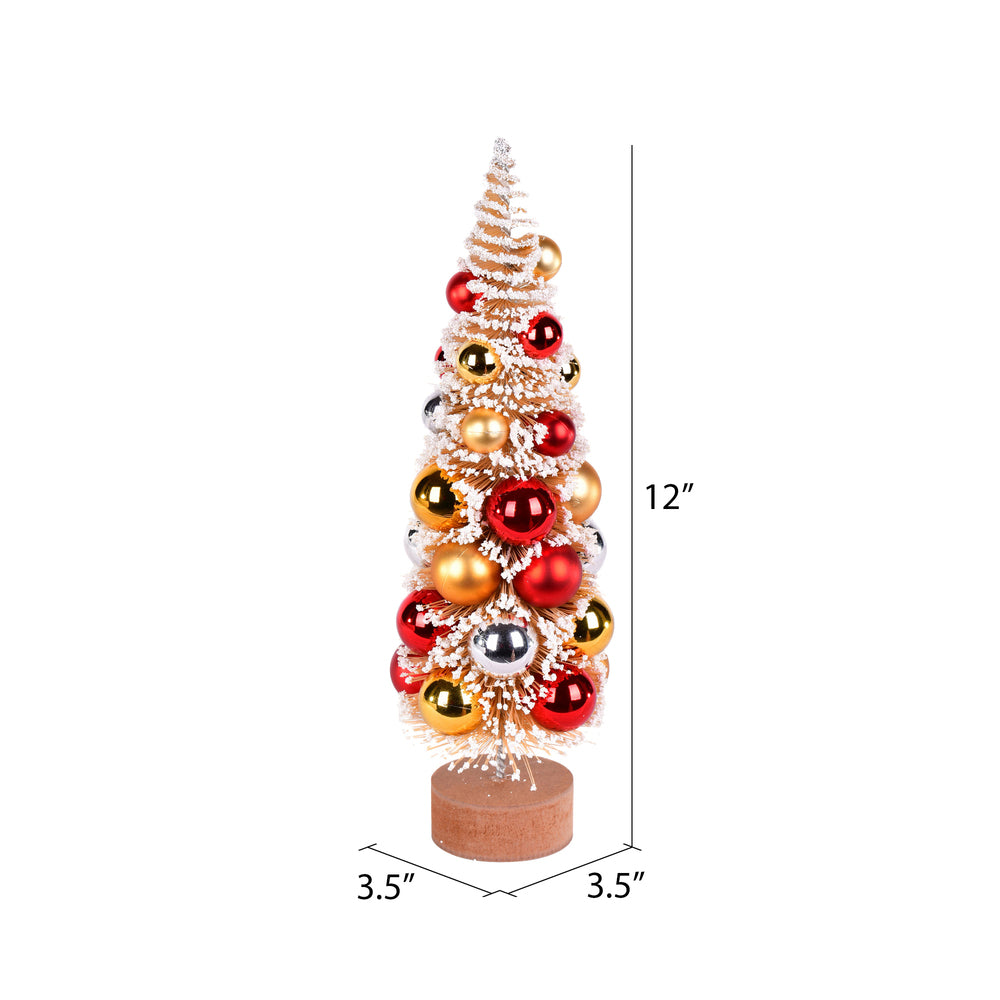 Vickerman 12" Vintage Tabletop Frosted Gold Artificial Christmas Tree Red Gold Silver Ornament.