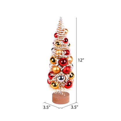 Vickerman 12" Vintage Tabletop Frosted Gold Artificial Christmas Tree Red Gold Silver Ornament.