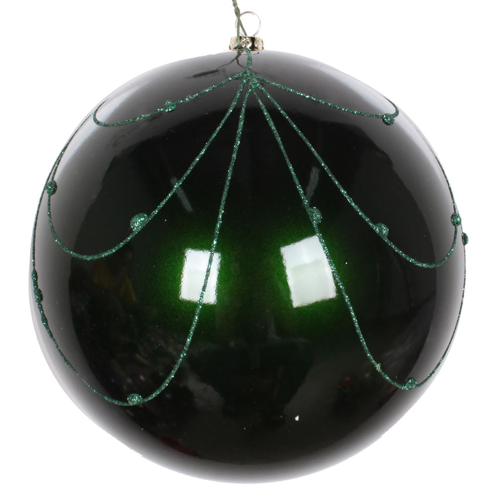 Vickerman 6" Emerald Candy Finish Curtain Ornament with Glitter Accents 3 per Bag
