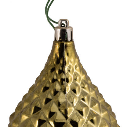Vickerman 6" x 3" Olive Shiny Diamond Drop Ornament with drilled and wired caps. Comes 4 per Bag.