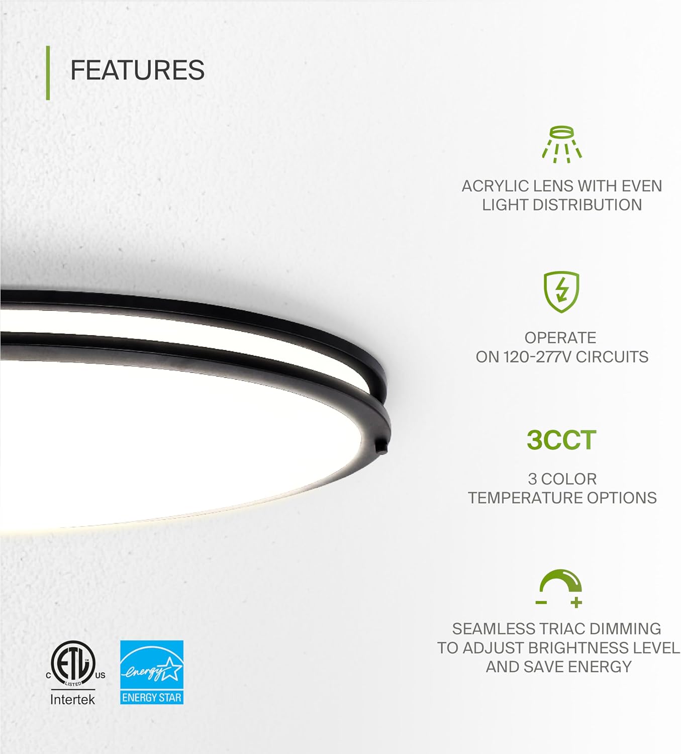 ASD Lighting LED Oval Double Ring Flushmount 32" 45W 120-277V Dimmable CCT Selectable 3000/4000/5000K Black ETL Energy Star