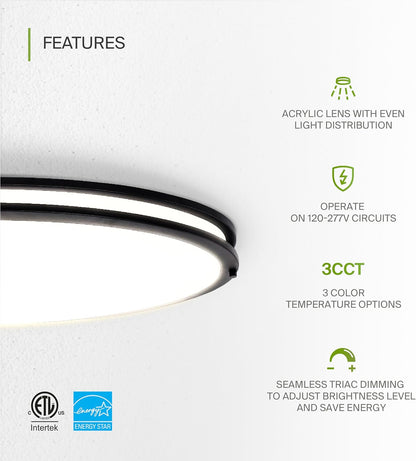 ASD Lighting LED Oval Double Ring Flushmount 32" 45W 120-277V Dimmable CCT Selectable 3000/4000/5000K Black ETL Energy Star