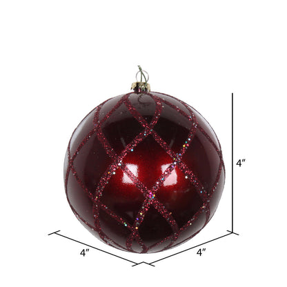 Vickerman 4" Burgundy Candy Glitter Net Ball Ornament 3 per Bag