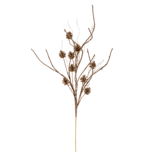 Vickerman 32" Champagne Mini Pinecone Twig Glitter Spray 6 per bag.