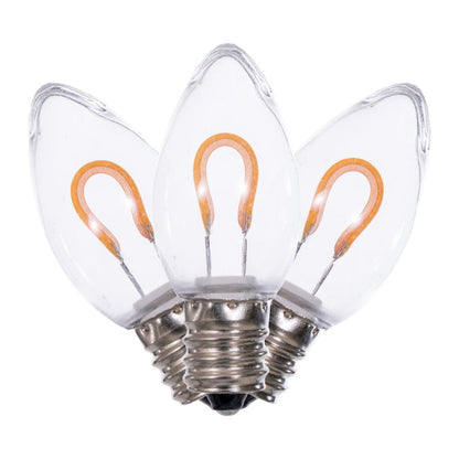 Vickerman C7 Transparent U-Shaped Filament Warm White Bulb, E12 Base, .6 Watts, 25 Pcs Assorted/Bag.  Colors included are Blue, Red, Green, Purple and Amber.