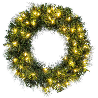 Vickerman 24" Brighton Pine Artificial Wreath with 50 Dura-Lit® Warm White LED Mini Lights and 150 PE/PVC Tips.