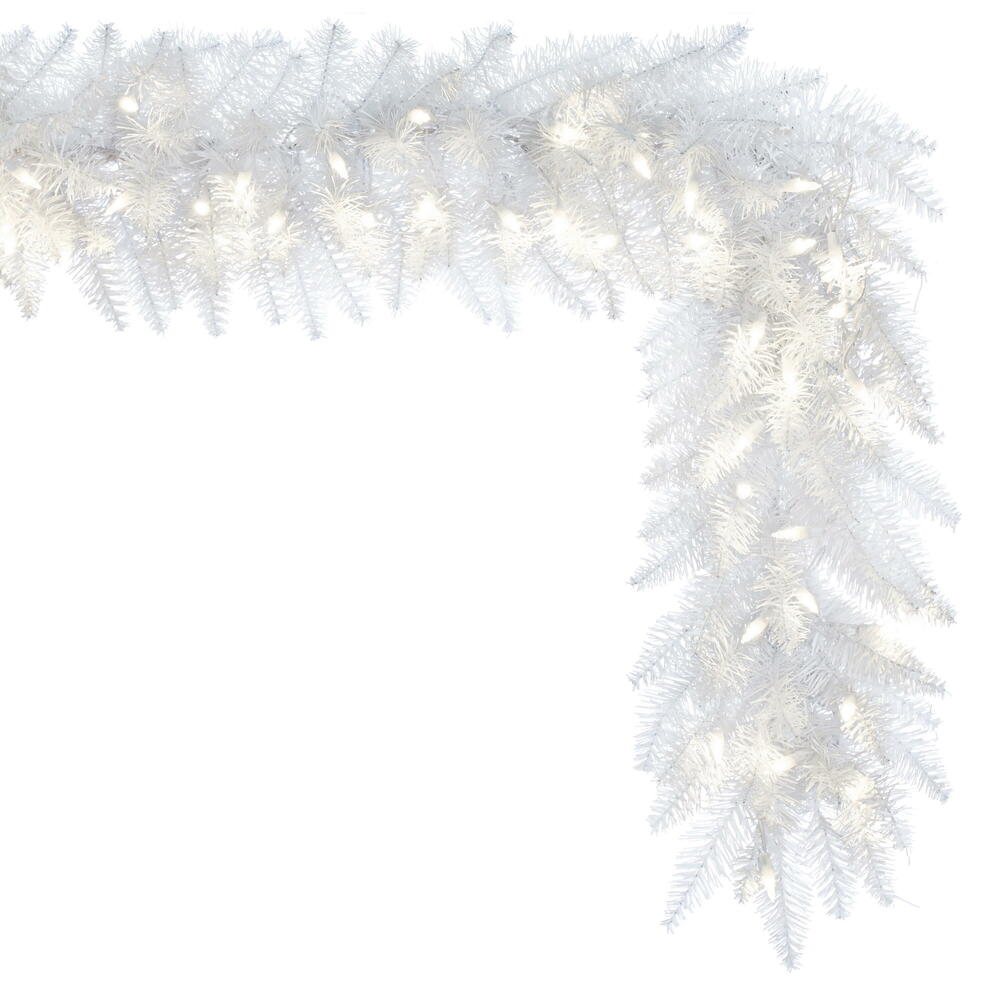Vickerman 9' White Artificial Christmas Garland Warm White Dura-Lit LED lights