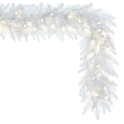 Vickerman 9' White Artificial Christmas Garland Warm White Dura-Lit LED lights