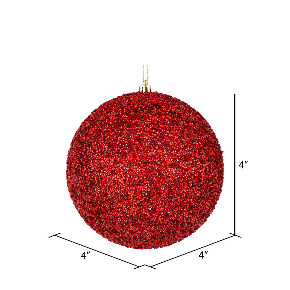 Vickerman 4" Red Beaded Ball Ornament 6 per Bag