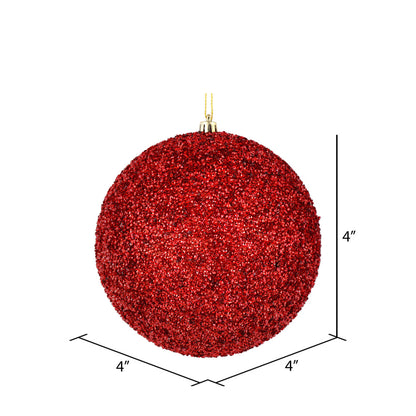 Vickerman 4" Red Beaded Ball Ornament 6 per Bag