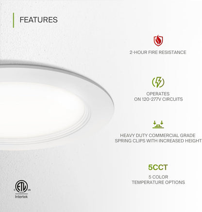 ASD Lighting LED Recessed Mini Panel Fire Rated Round 6inch 15W 120-277V 0-10V Dimmable 2700/3000/3500/4000/5000K with Baffle Trim White ETL Energy Star