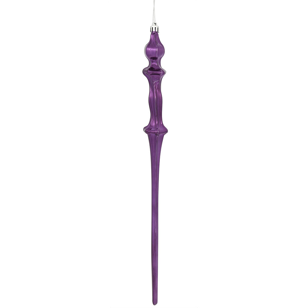 Vickerman 15.7" Plum Shiny Icicle Ornament with drilled and wired caps. Comes 3 per Box.