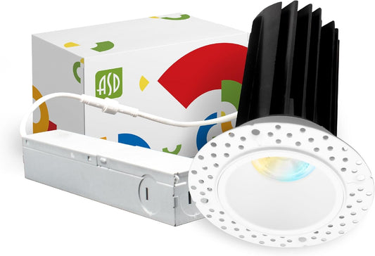 ASD Lighting LED Trimless Downlight Round 2inch 15W 120-277V 0-10V Dimmable 2700/3000/3500/4000/5000K White ETL Energy Star