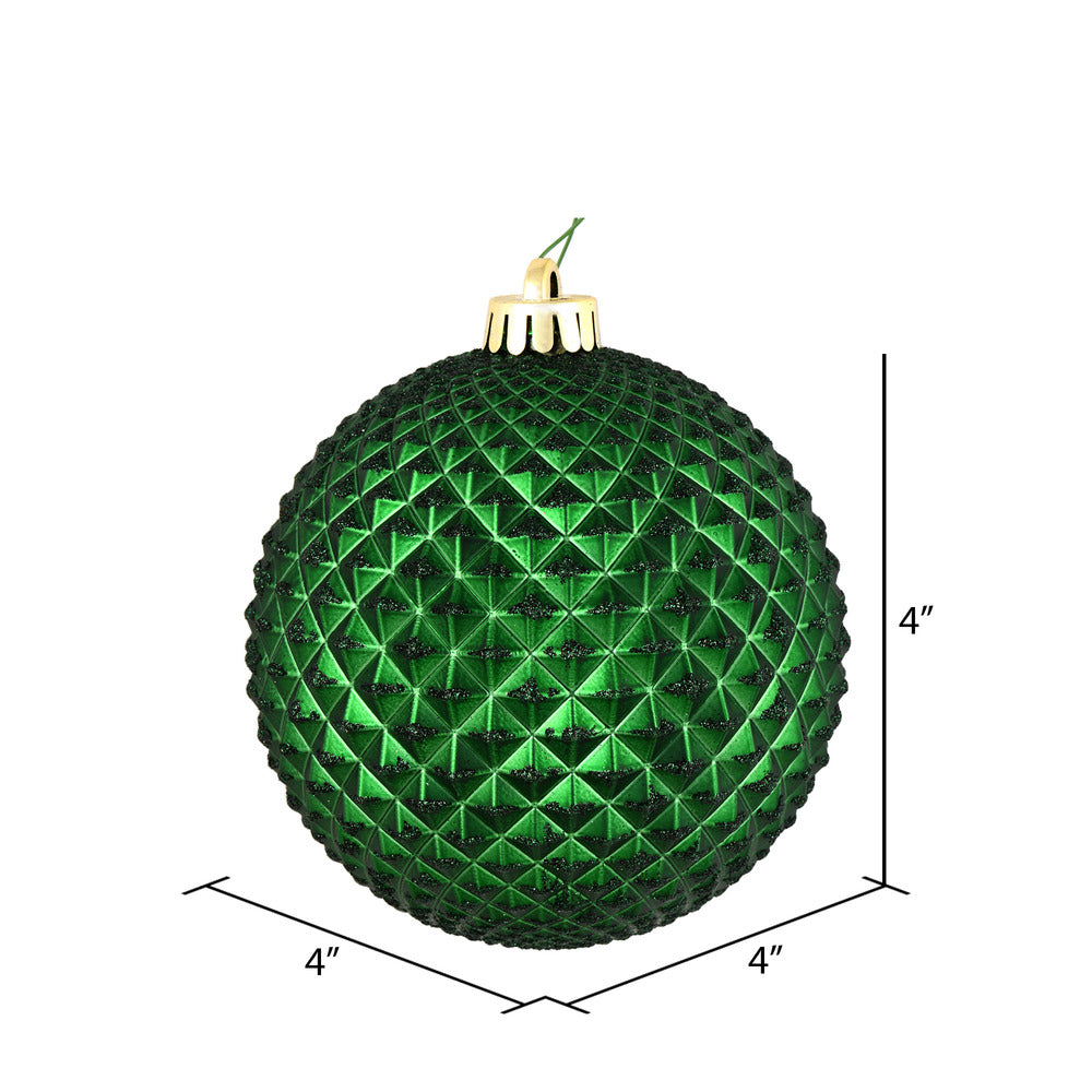 Vickerman 4" Emerald Durian Glitter Ball Ornament 6 per Bag