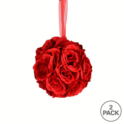 Vickerman 6" Artificial Red Rose Ball Pack of 2