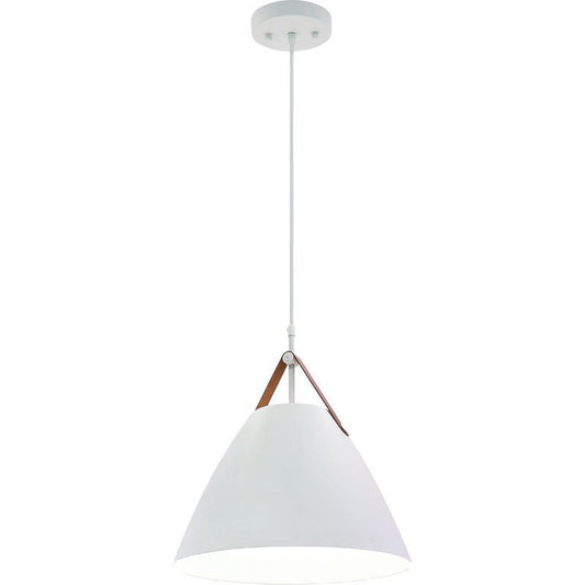 Westgate 14In Nordic Design Pendant With Leather Strap 4Ft Susp. Cord 25W 1400 Lumens 5Cct Cr90 Wh, Residential Lighting, 25W, 1400 Lumens, 27K/30K/35K/40K/50K, White Finish, TRIAC Dimming