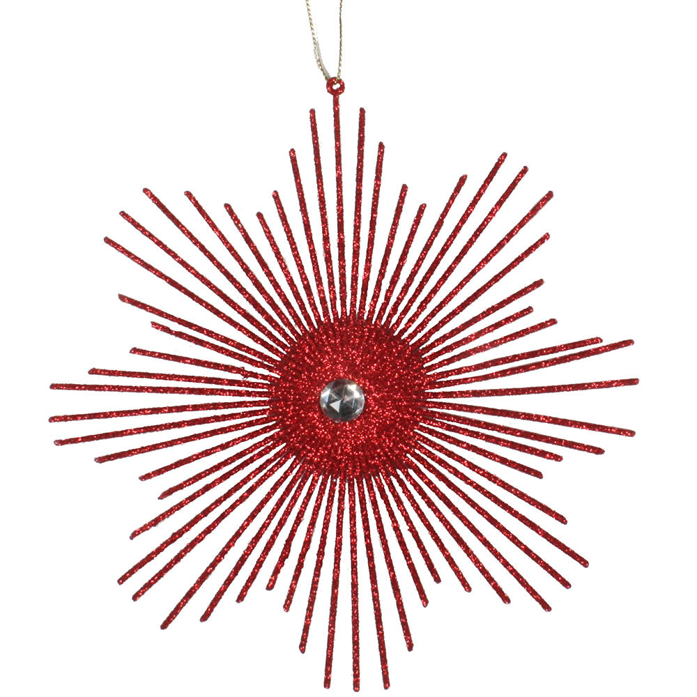 Vickerman 6.5" Red Snowflake Burst Glitter Christmas Ornament 6 per Bag