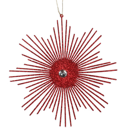 Vickerman 6.5" Red Snowflake Burst Glitter Christmas Ornament 6 per Bag