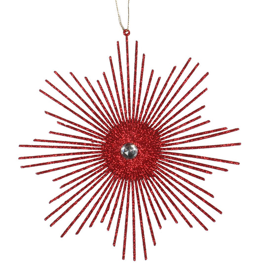Vickerman 6.5" Red Snowflake Burst Glitter Christmas Ornament 6 per Bag