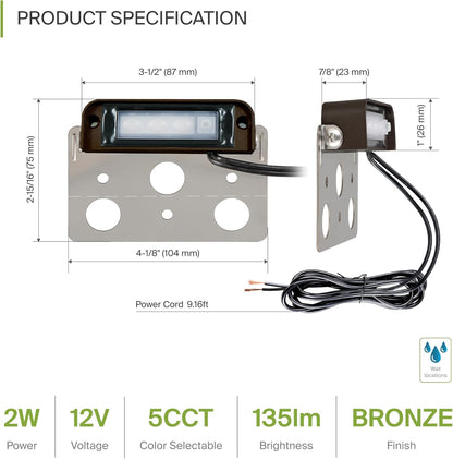 ASD Lighting LED Hardscape Light Swivel 4inch 2W 12V Non-Dimmable 2200K/2700K/3000K/4000K/5000K Bronze ETL 4 pack