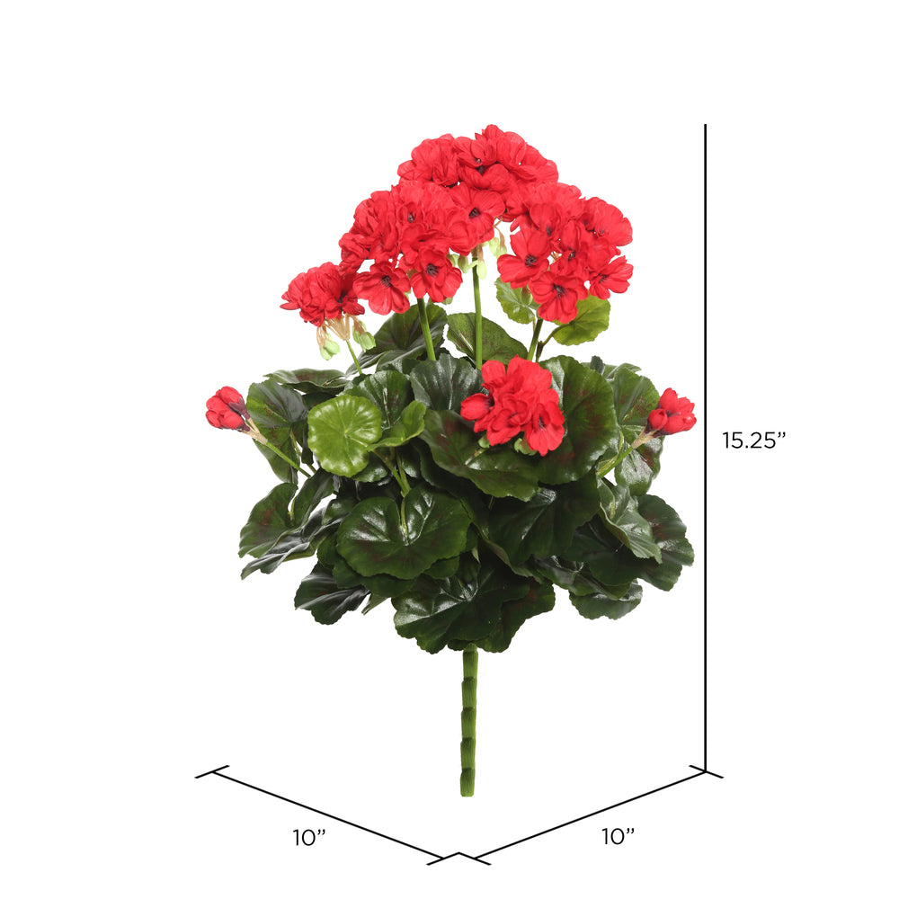 Vickerman 15.25" Artificial Red Polyester Geranium Bush.